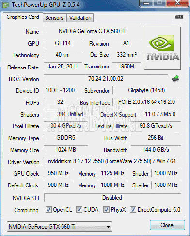 gigabyte gtx560ti windforce oc gpuz