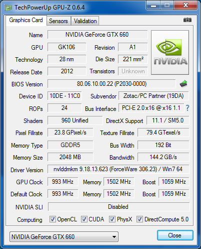 GPU-Z Zotac GTX 660