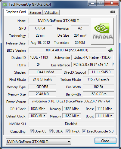 GPU-Z Zotac GTX 660 Ti AMP!