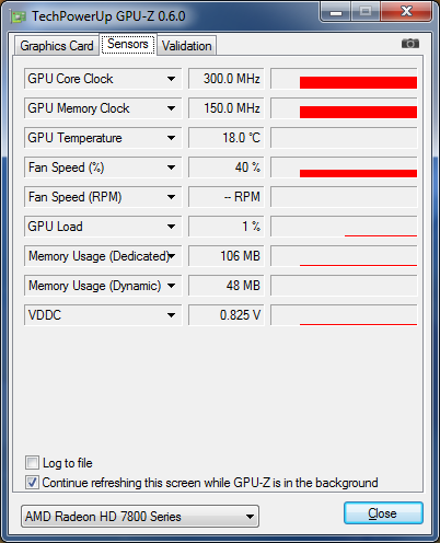 GPU-Z Gigabyte GV-R7850OC-2GD : fréquences au repos
