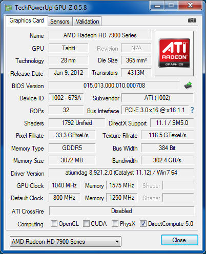 GPUZ AMD RADEON HD 7950 overclockée