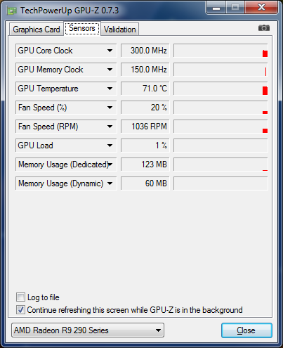 GPU-Z RADEON R9 290X : Fréquences au repos
