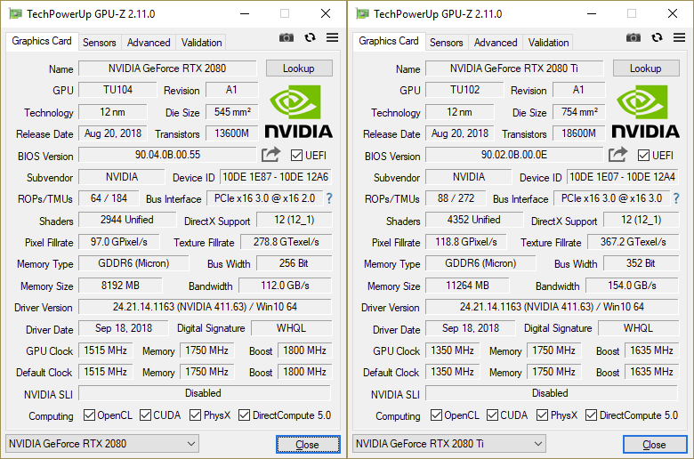 GPU-Z RTX 2080 & 2080 Ti