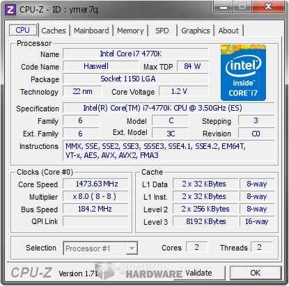 CPU-Z 184 MHz Bus