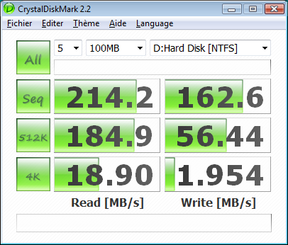 Dossier SSD crystaldiskmark Apex 160 Go