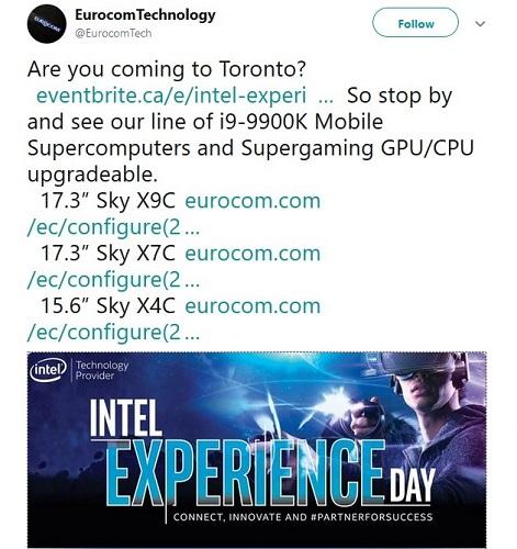 eurocom twitter sky laptop 9900k intel