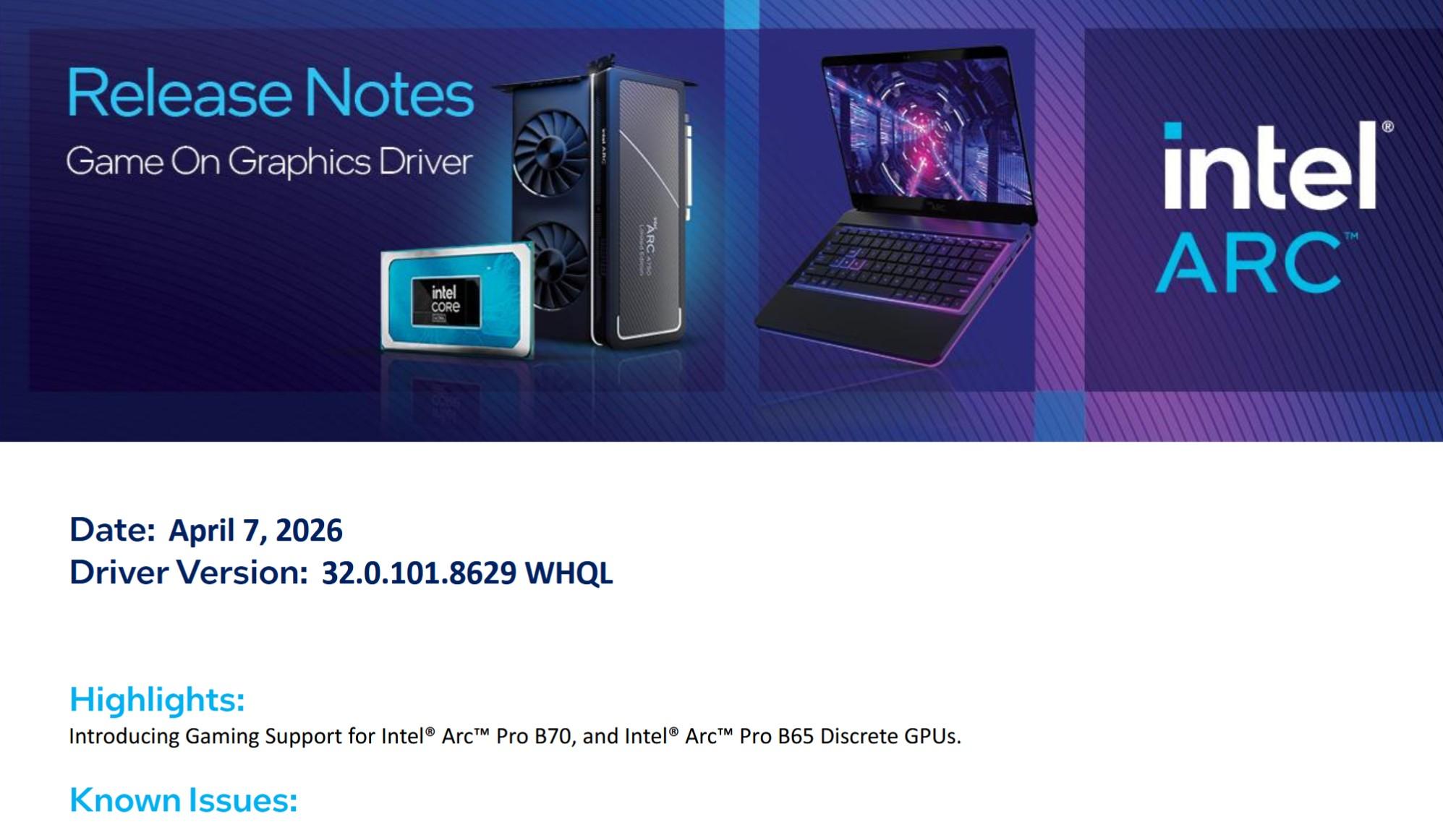 pilote intel jeux arc pro b70 et b65