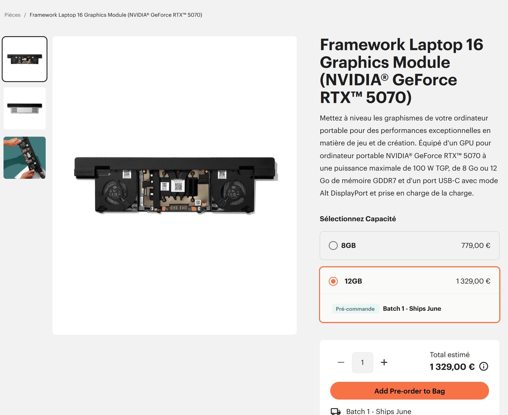 module framework laptop rtx 5070 12 go