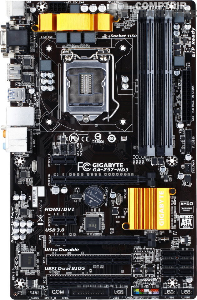 Carte Mère Gigabyte GA-Z97-HD3 LGA1150 | Chipset Intel Z97 | DDR3 Jusqu'à 32 Go | USB 3.0, SATA III | Pour Core I7/i5/i3 - 6