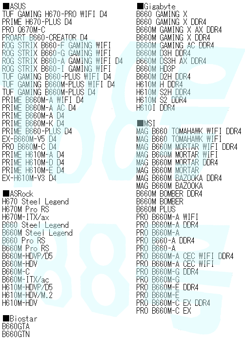 cartes meres h670, b660, h610