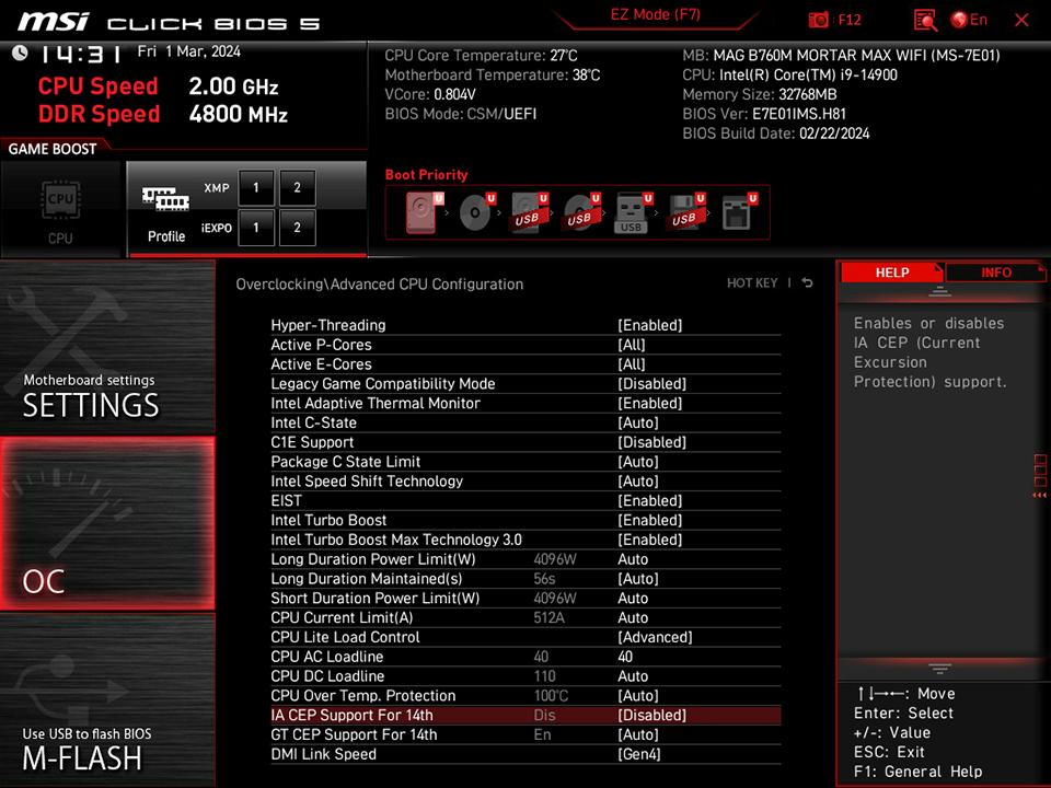 14900k bios cep