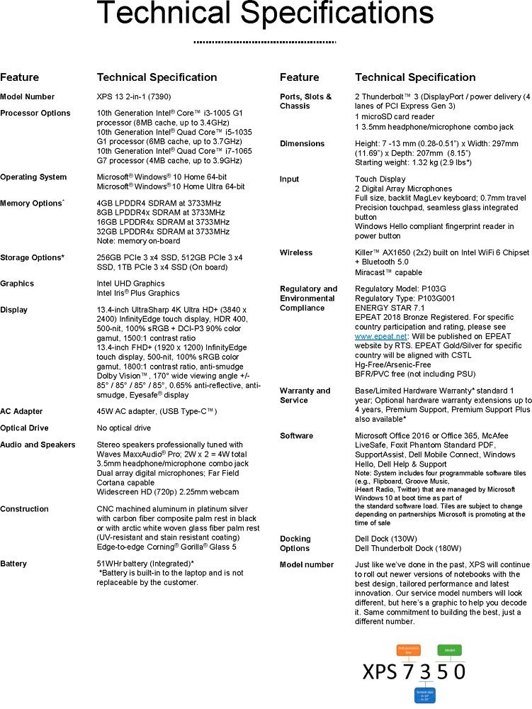 dell : specifications xps 13