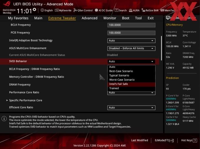 intel baseline profile core i9 14900k