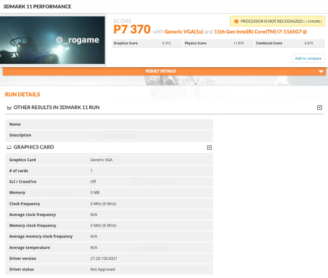 Un 3DMark peu utile pour les caractéristiques du GPU ! [cliquer pour agrandir]