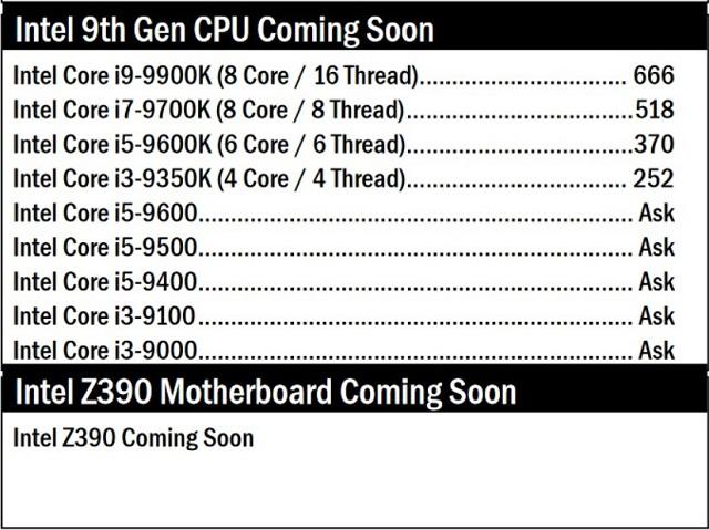 intel core 9000k listing singapour