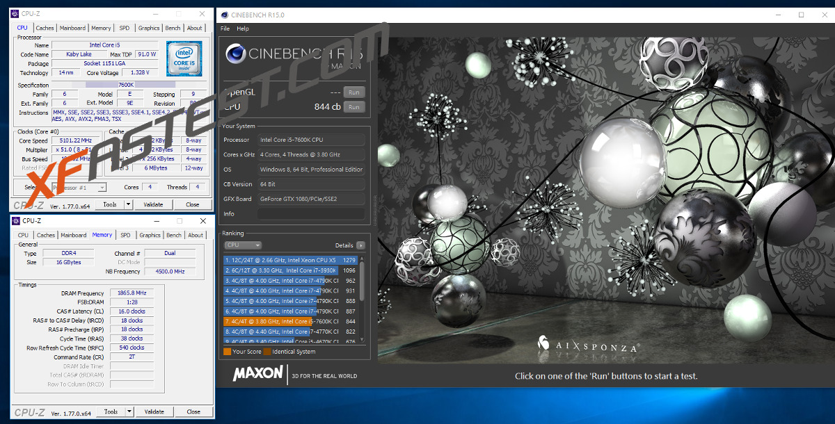 Core i5-7600K Kaby Lake sous CineBench à 5GHz