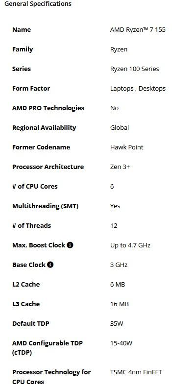 ryzen 7 155 specs