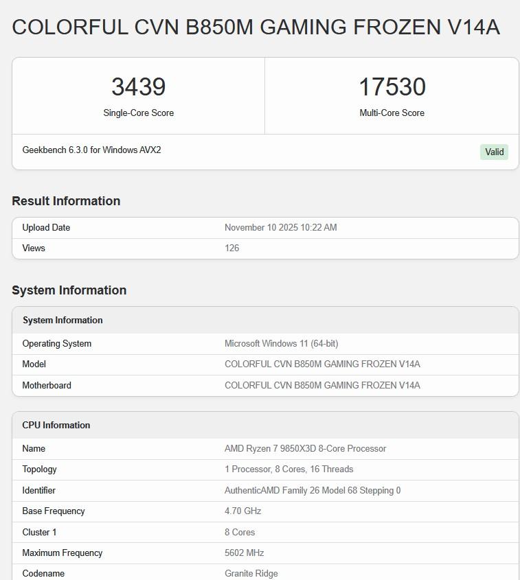 ryzen 7 9850x3d geekbench recadree