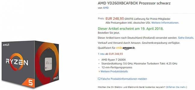 amd ryzen 2600x amazon allemagne leak