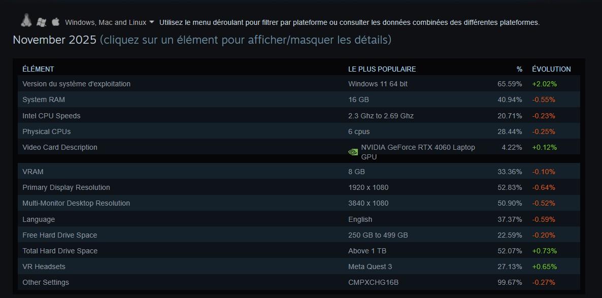 machine typique joueur novembre 2025 enquete steam