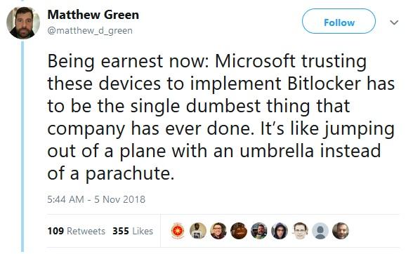 matthew green twitter bitlocker microsft