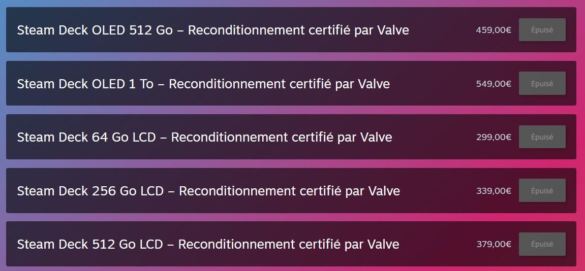 steam deck reconditionne epuise