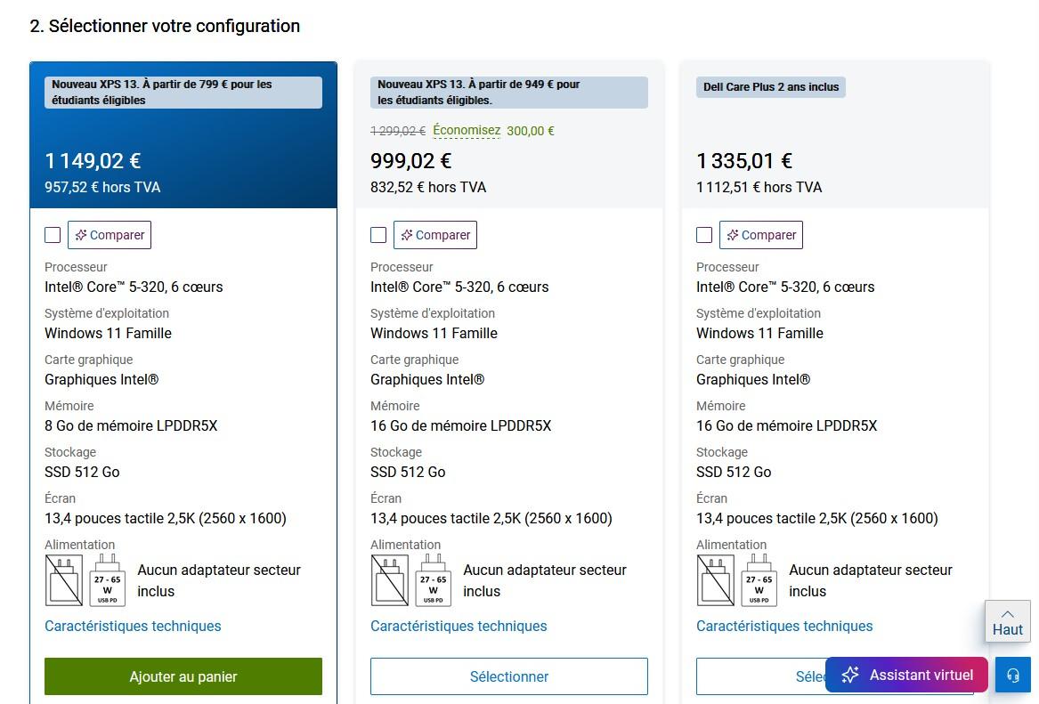 xps 13 prix euros