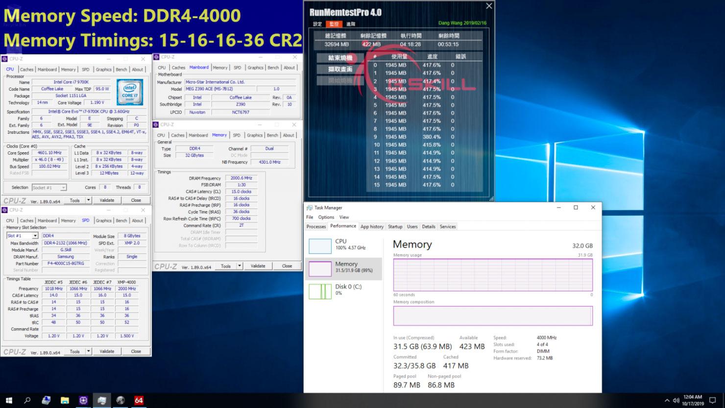 gskill ddr4 4000 c15 validation with Samsung B-die