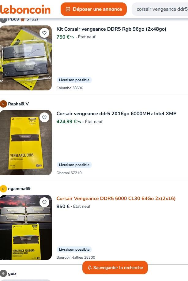 corsair vengeance ddr5 leboncoin