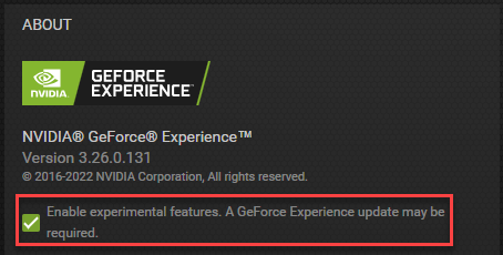 nvidia geforce experience experimental