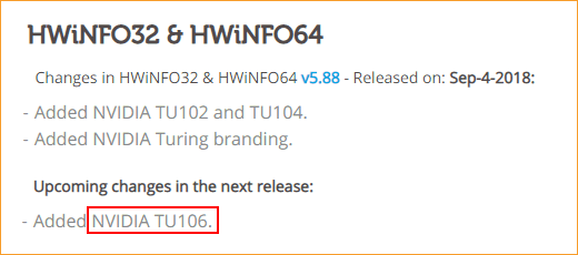 nvidia turing tu106 hwinfo release note