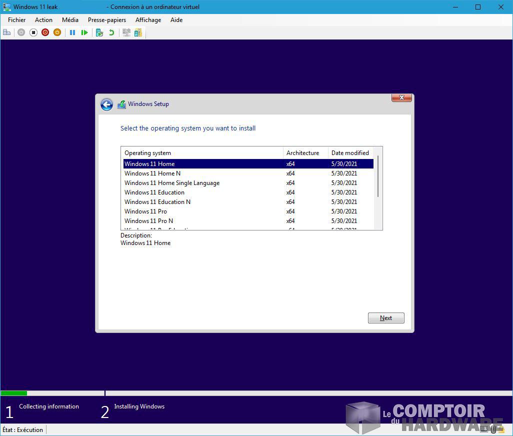 fuite supposée de Windows 11 - versions d'installation