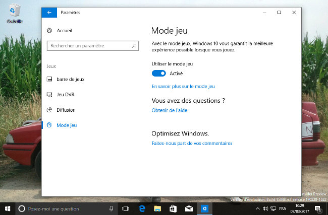 windows mode jeu