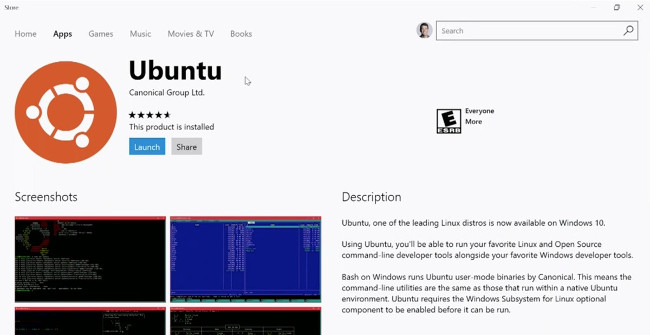 windows store ubuntu