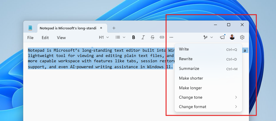 copilot icon removed in notepad but ai features still exists