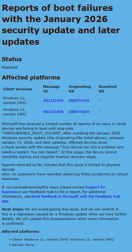 note january 2026 bogue demarrage