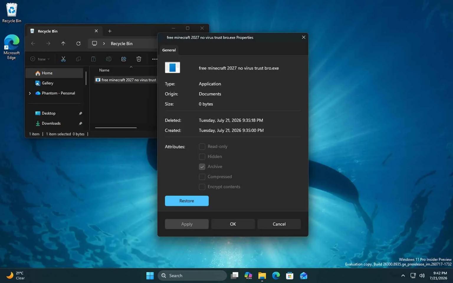Propriétés Windows 11