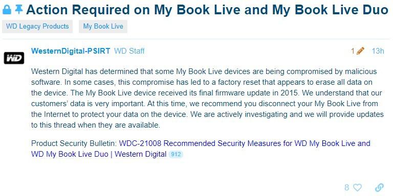 wd my cloud book message securite wd