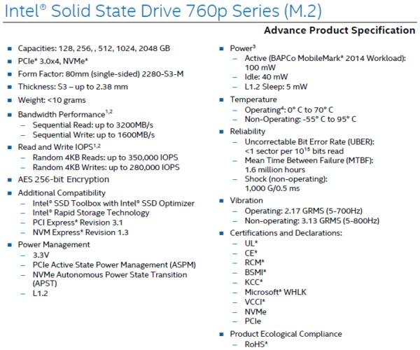 intel ssd 760p fiche technique