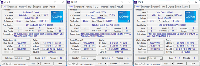 Fréquences Core i5-12600K [cliquer pour agrandir]