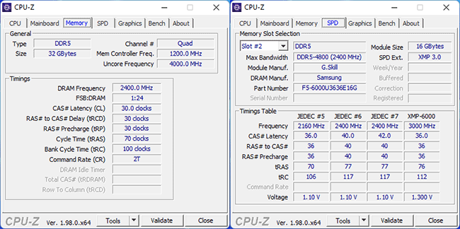 La DDR5 vu par CPU-Z [cliquer pour agrandir]