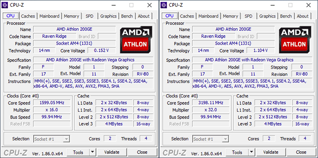 CPU-Z Athlon 200GE [cliquer pour agrandir]