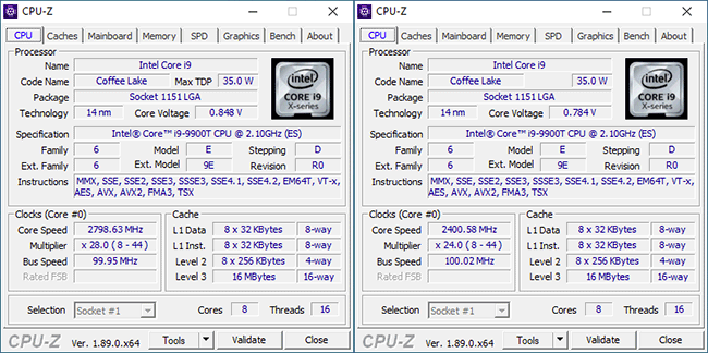 CPU-Z Core i9-9900T : PL1, PL2 & AVX [cliquer pour agrandir]