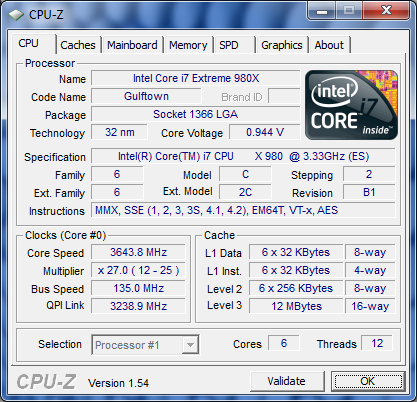 CPUZ i7-980X fréquence turbo