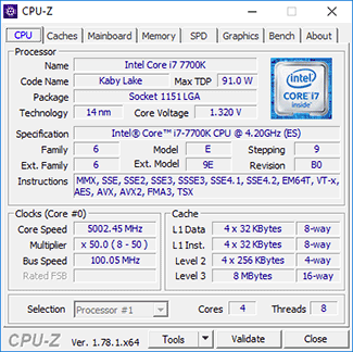 CPU-Z Core i7-7700K overclocké