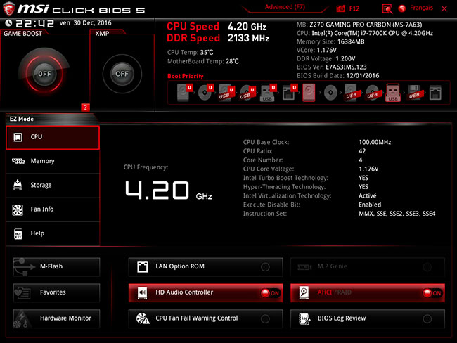 UEFI Easy mode MSI Z170 Gaming Pro Carbon