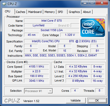 CPUZ Core i7-870 4,18GHz [cliquer pour agrandir]
