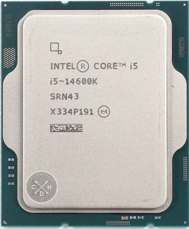 Le Core i5-14600K et toute sa sérigraphie.  [cliquer pour agrandir]