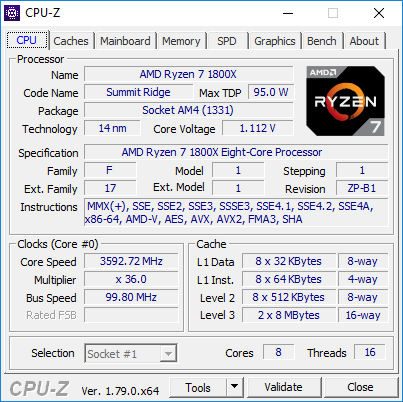 CPU-Z Ryzen 7 1800X