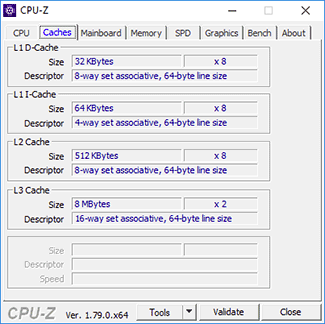 CPU-Z Ryzen 7 1800X : cache